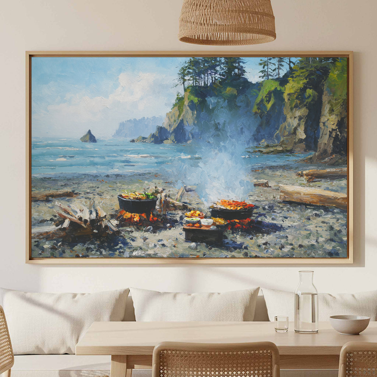 Coastal Impressionist Canvas Art – canvas print shown framed in a styled room