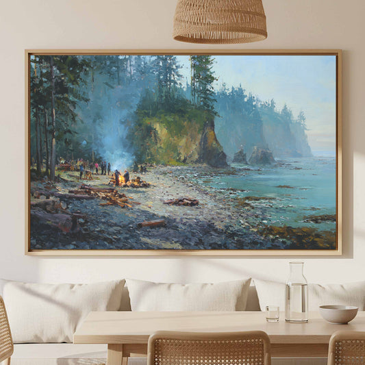 Pacific Northwest Coastal Canvas Print – canvas print shown framed in a styled room