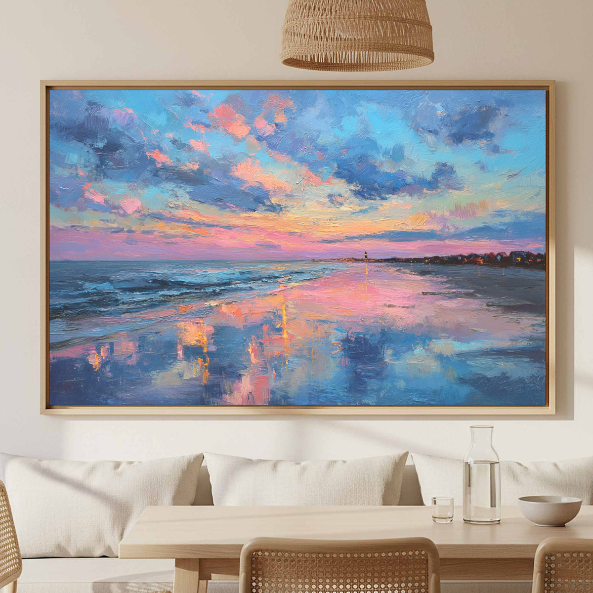 Cape Cod Beach Canvas Art – canvas print shown framed in a styled room
