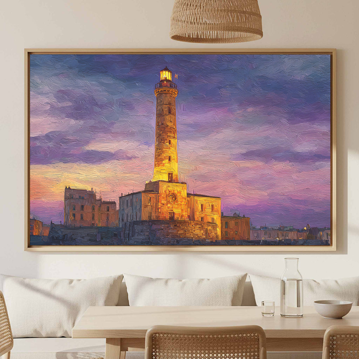 Lighthouse of Genoa Canvas Wall Art – canvas print shown framed in a styled room