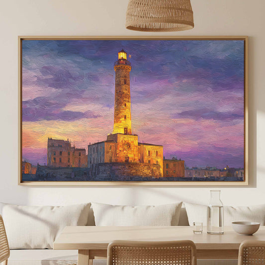 Lighthouse of Genoa Canvas Wall Art – canvas print shown framed in a styled room