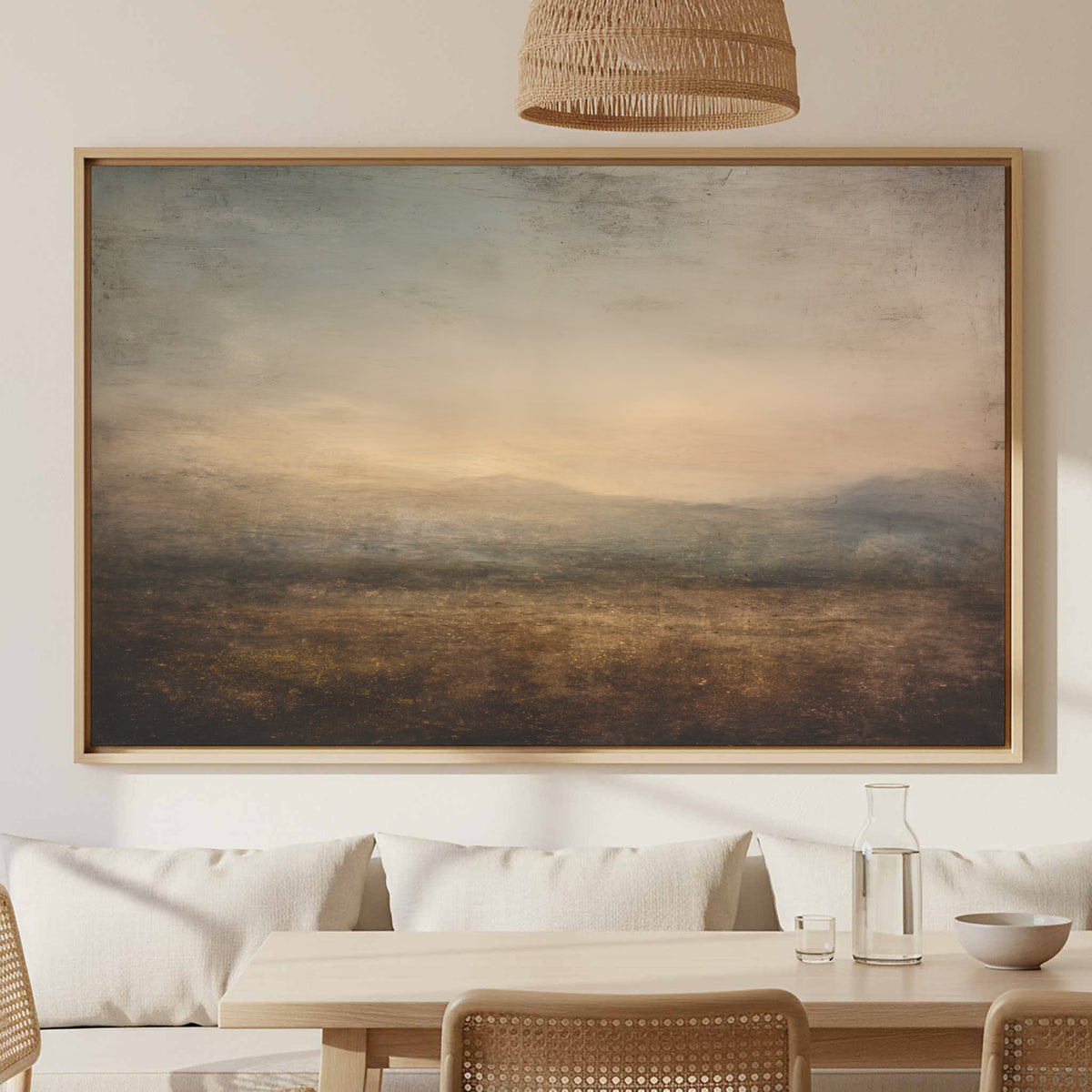 Abstract Landscape Canvas Art – canvas print shown framed in a styled room