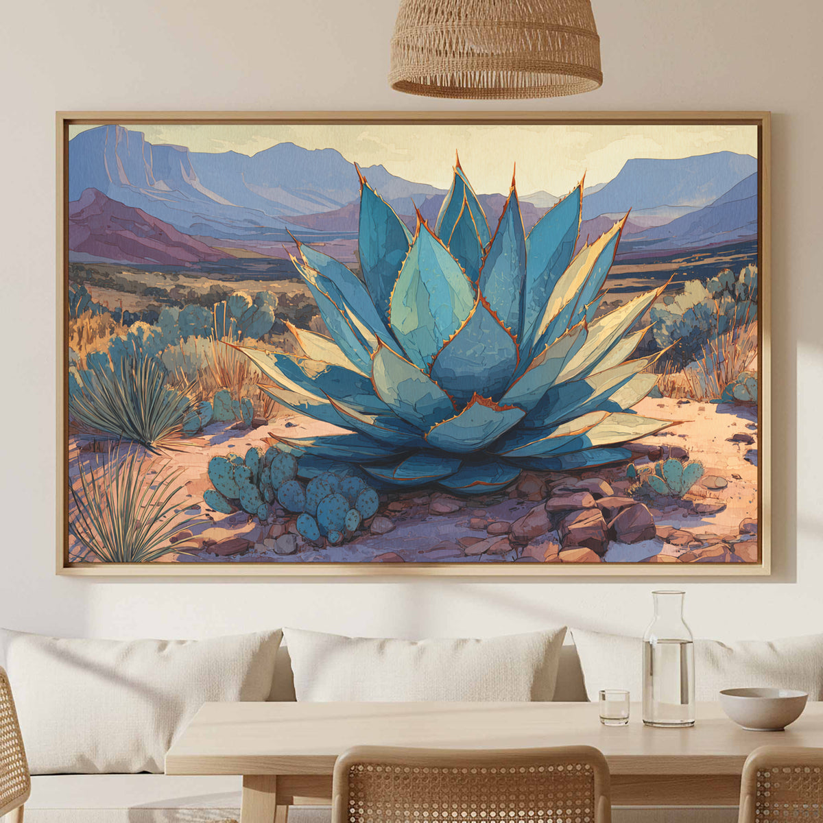 Desert Agave Canvas Wall Art – canvas print shown framed in a styled room