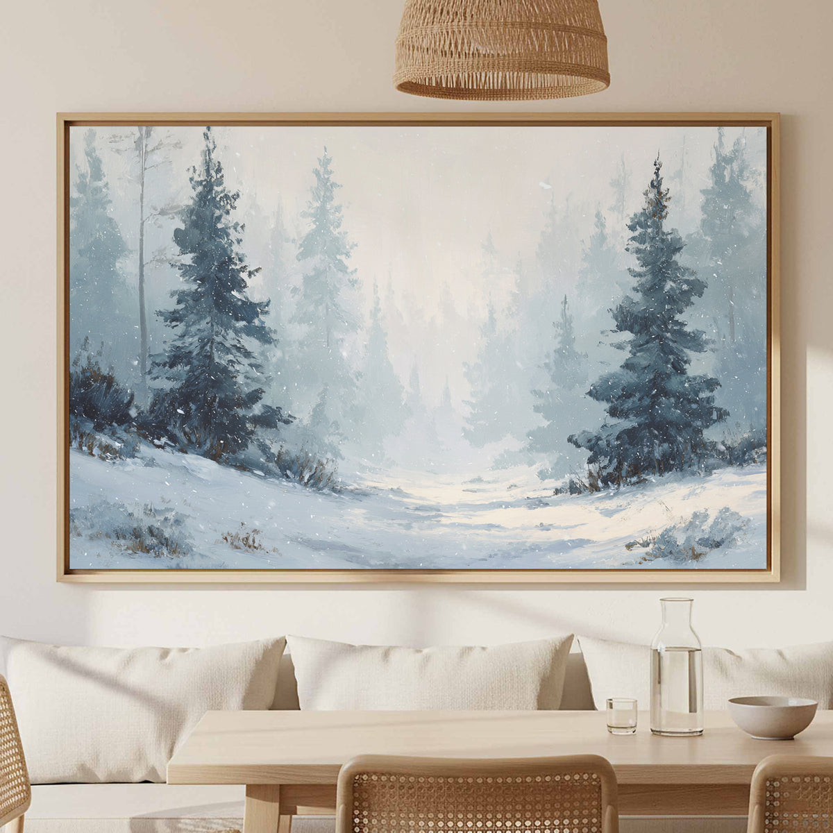 Winter Forest Canvas Print – canvas print shown framed in a styled room