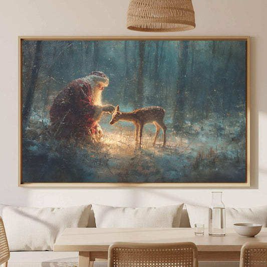 Santa Claus Forest Canvas Print – canvas print shown framed in a styled room