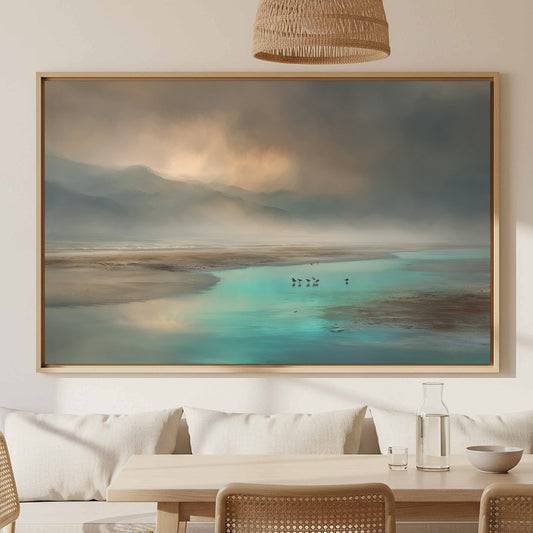Coastal Seascape Canvas Wall Art – canvas print shown framed in a styled room