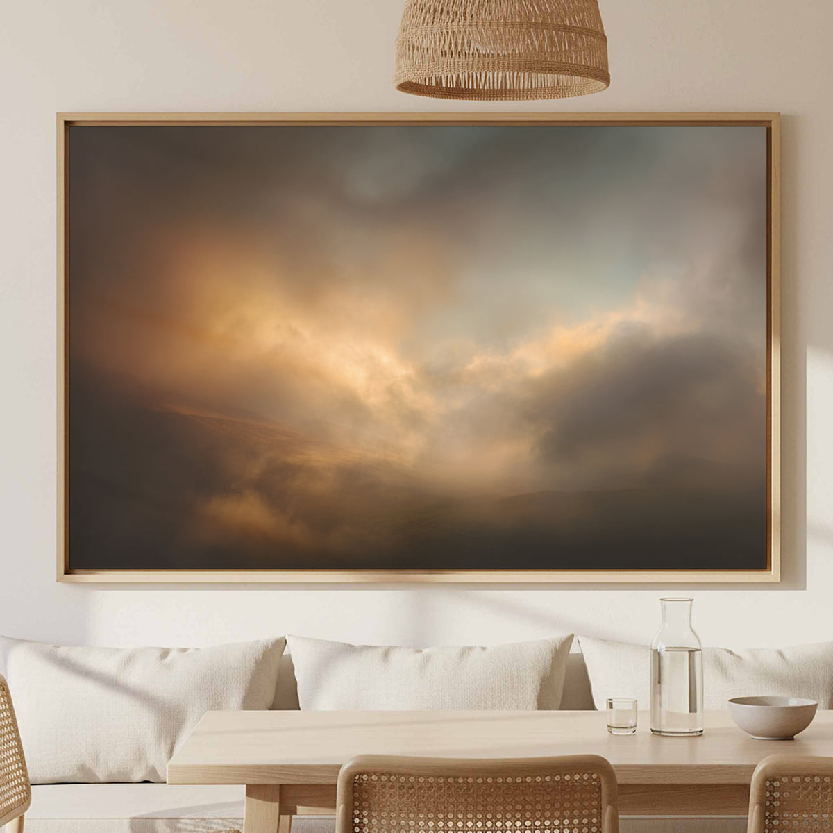 Moody Sky Abstract Canvas Wall Art – canvas print shown framed in a styled room