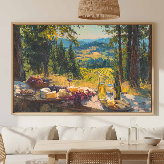 Oregon Vineyard Canvas Print – canvas print shown framed in a styled room