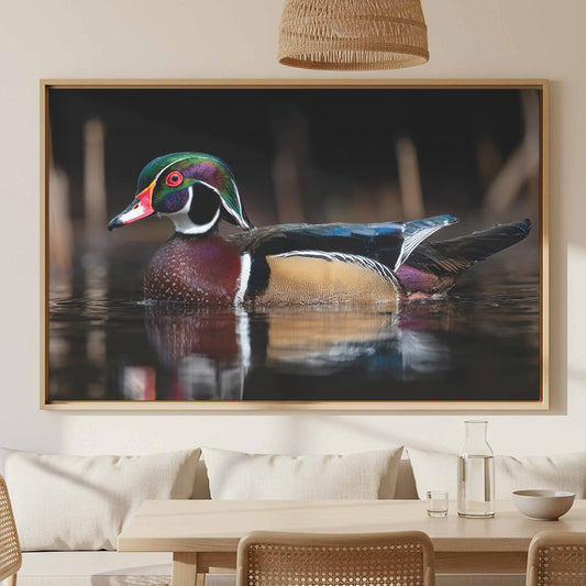 Wood Duck Canvas Wall Art – canvas print shown framed in a styled room