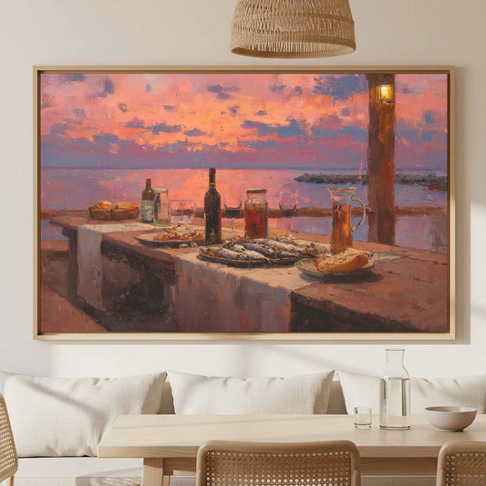 Sicilian Evening Meal Canvas Art – canvas print shown framed in a styled room