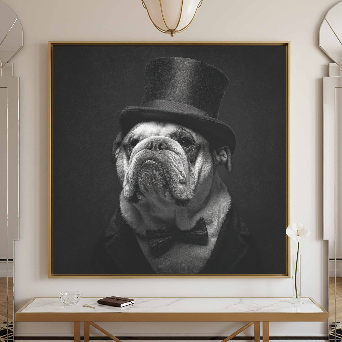 Bulldog Top Hat Canvas Print – styled room view 2