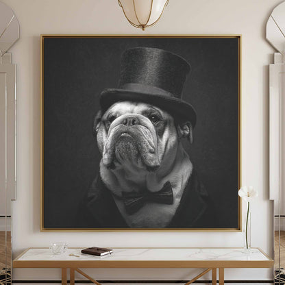 Bulldog Top Hat Canvas Print – styled room view 2