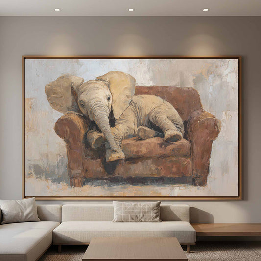 Elephant Armchair Canvas Print – canvas print shown framed in a styled room