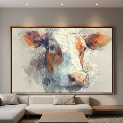 Cow Portrait Canvas Wall Art – canvas print shown framed in a styled room