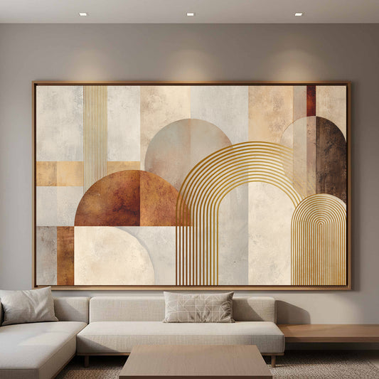 Modern Abstract Wall Art – canvas print shown framed in a styled room