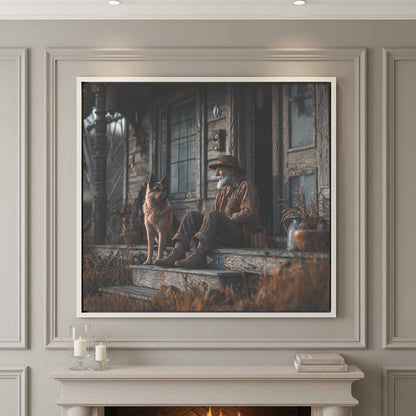 Old Man and Dog Porch Canvas Print – styled room view 2