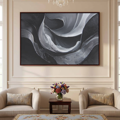 Abstract Monochrome Figure Wall Art – styled room view 3