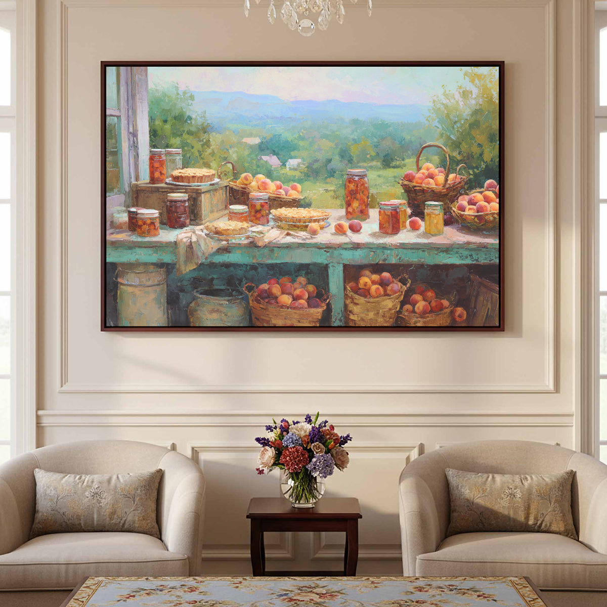 Peach Harvest Canvas Print – canvas print shown framed in a styled room