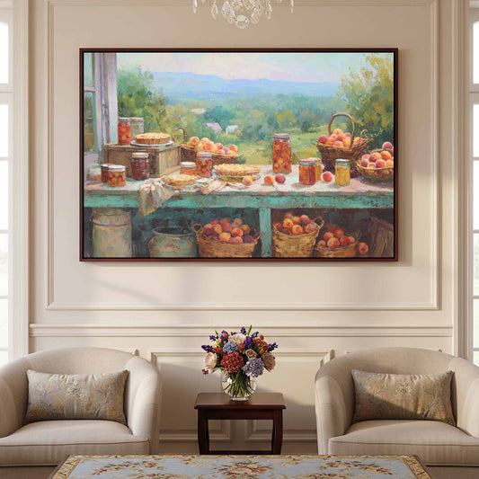 Peach Harvest Canvas Print – canvas print shown framed in a styled room