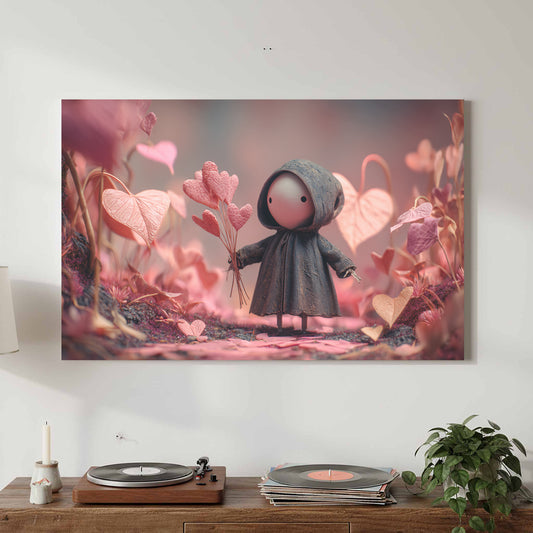 Heart Flowers Storybook Wall Art – canvas print shown framed in a styled room