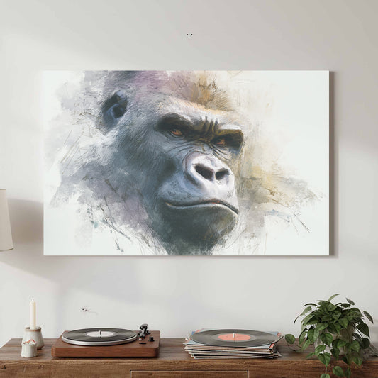 Gorilla Portrait Canvas Wall Art – canvas print shown framed in a styled room