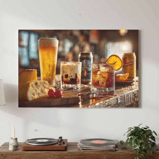 Wisconsin Tavern Bar Print – canvas print shown framed in a styled room