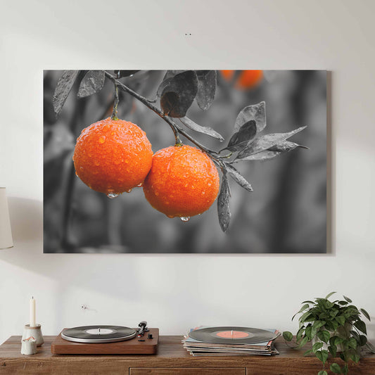 Orange Citrus Canvas Wall Art – canvas print shown framed in a styled room