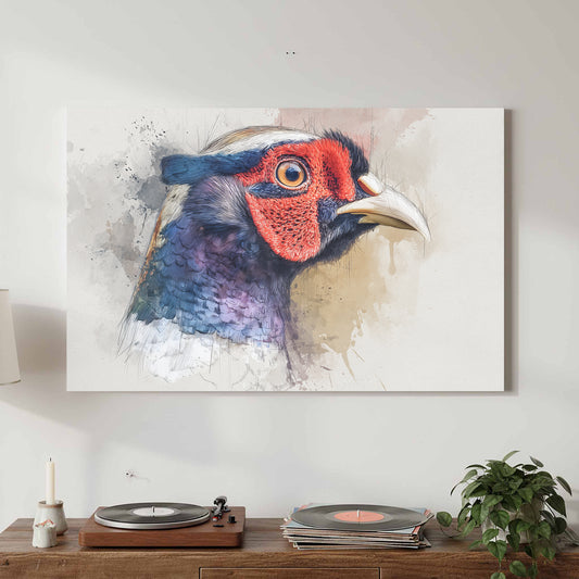 Pheasant Portrait Wall Art – canvas print shown framed in a styled room
