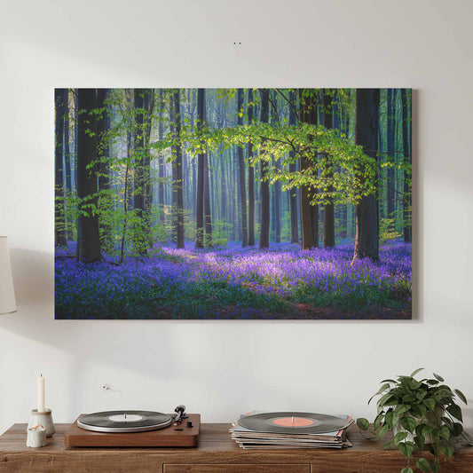 Spring Woodland Canvas Wall Art – canvas print shown framed in a styled room