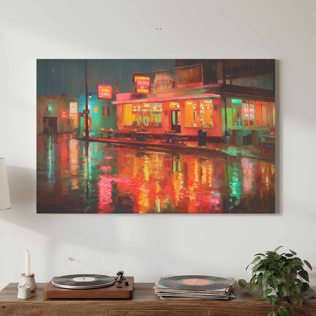 Midwest Supper Club Canvas Art – canvas print shown framed in a styled room