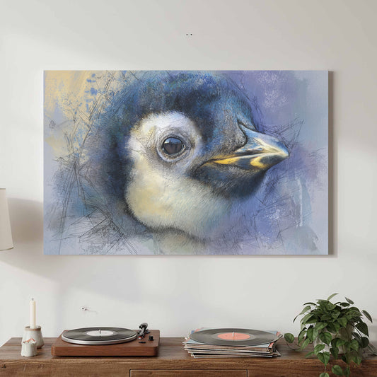 Penguin Portrait Canvas Wall Art – canvas print shown framed in a styled room