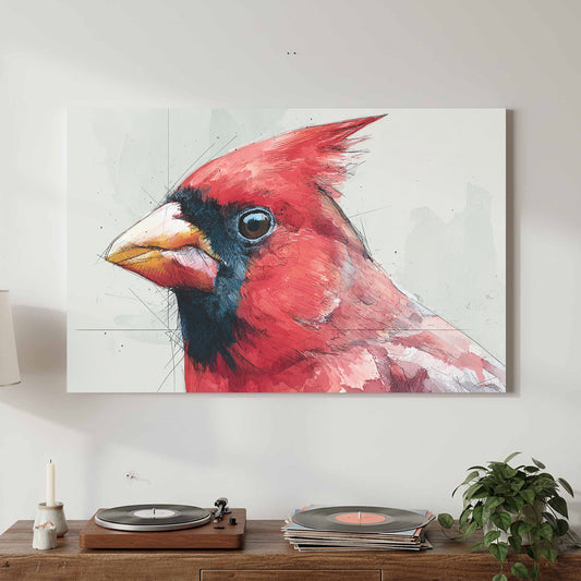 Cardinal Bird Canvas Wall Art – canvas print shown framed in a styled room