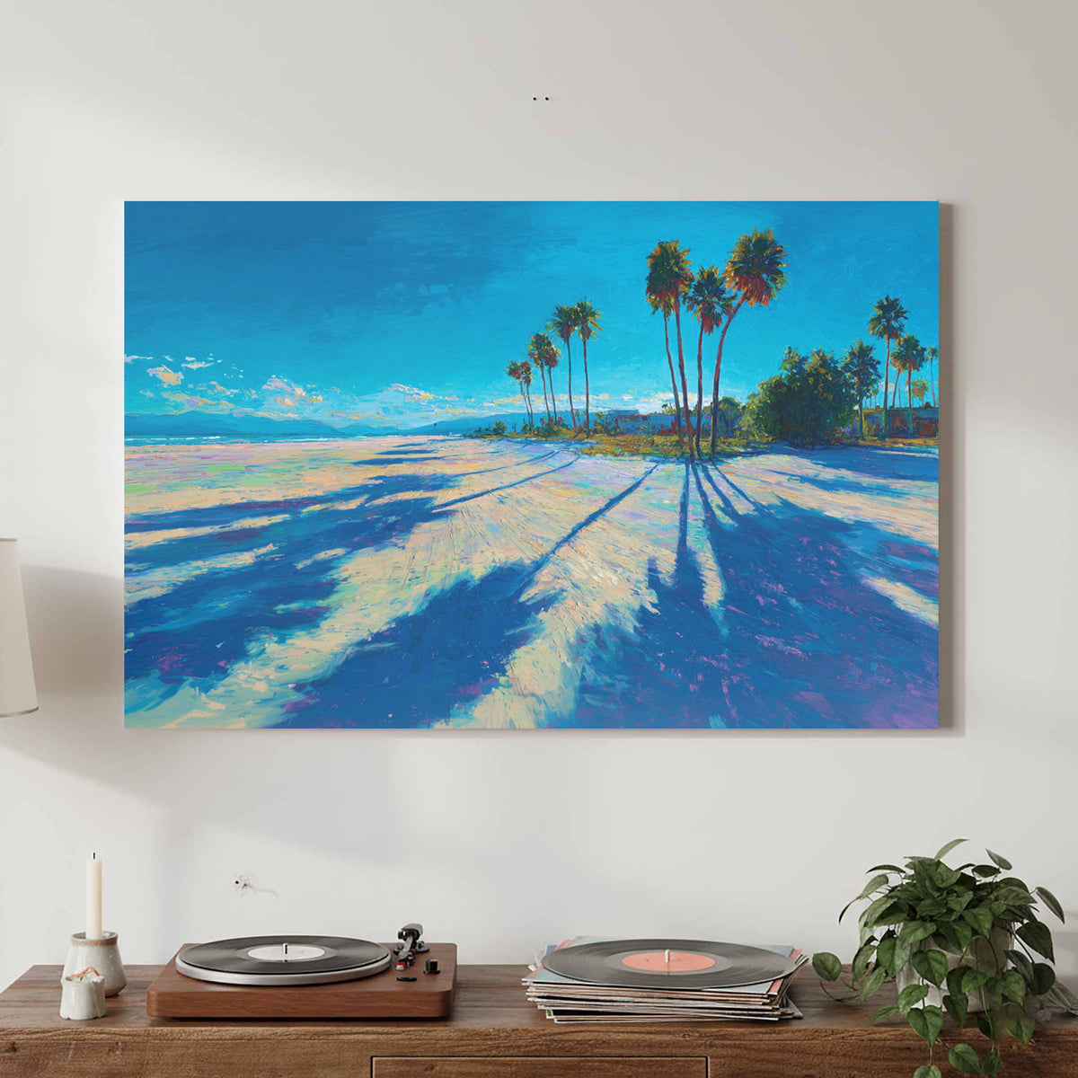 Palm Tree Shadow Canvas Art – styled room view 2