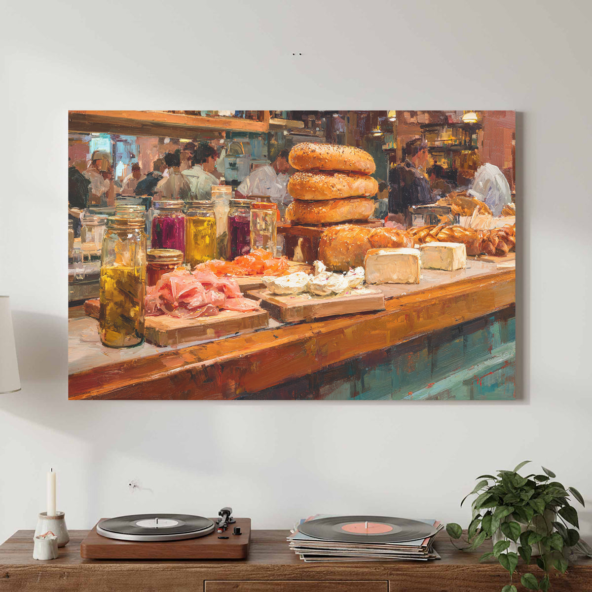 Impressionist Deli Counter Canvas Print – canvas print shown framed in a styled room