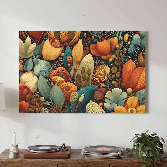 Floral Abstract Canvas Print – canvas print shown framed in a styled room