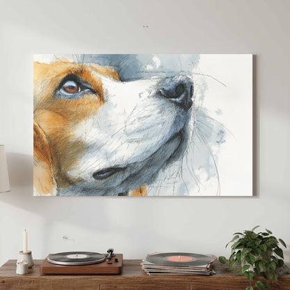 Beagle Portrait Canvas Print – canvas print shown framed in a styled room