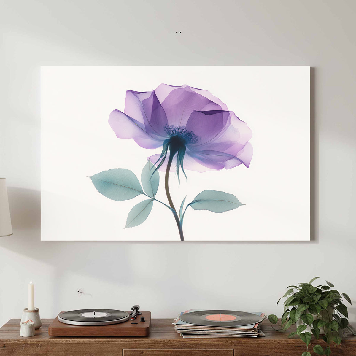 X-Ray Flower Canvas Print – canvas print shown framed in a styled room