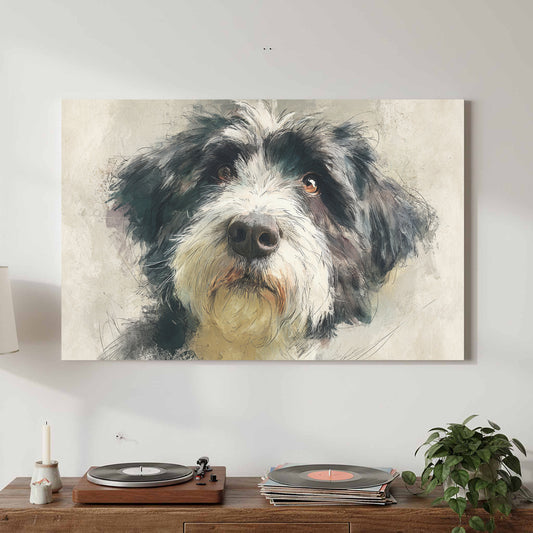Portuguese Water Dog Canvas Art – canvas print shown framed in a styled room