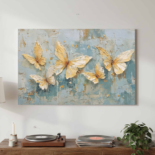 Abstract Butterfly Canvas Wall Art – canvas print shown framed in a styled room