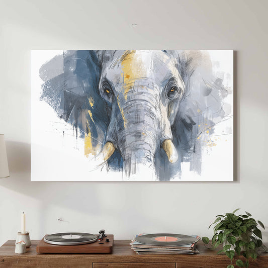 Elephant Portrait Canvas Print – canvas print shown framed in a styled room