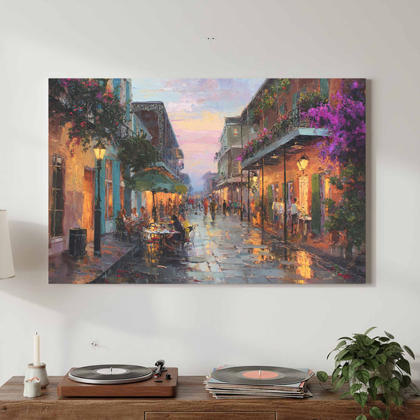 New Orleans French Quarter Canvas Print – canvas print shown framed in a styled room