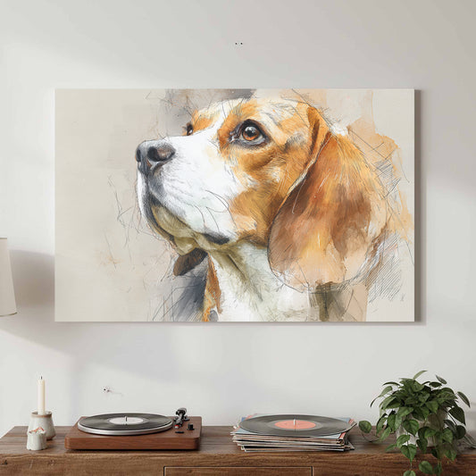 Beagle Portrait Canvas Wall Art – canvas print shown framed in a styled room