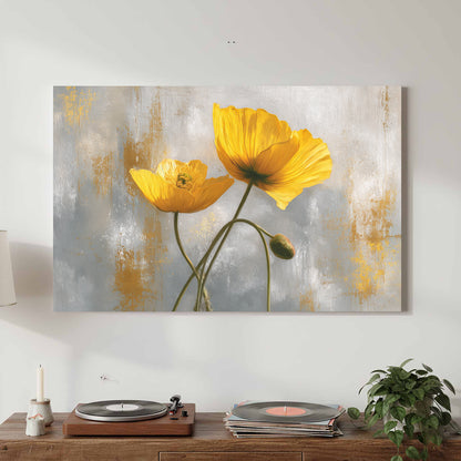 Golden Poppy Flowers Canvas Print – canvas print shown framed in a styled room