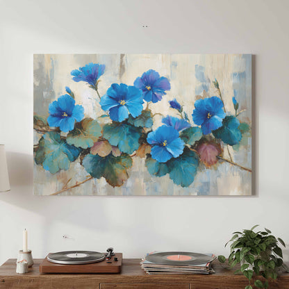 Blue Floral Canvas Wall Art – canvas print shown framed in a styled room