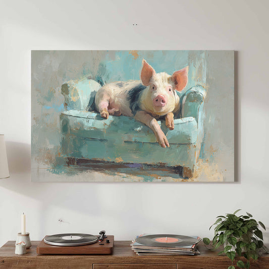 Pig Canvas Art – canvas print shown framed in a styled room
