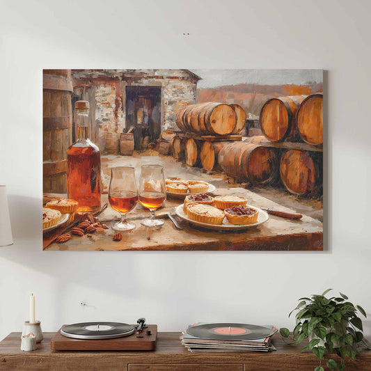 Bourbon Distillery Canvas Print – canvas print shown framed in a styled room