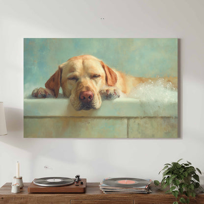Labrador Retriever Bath Canvas Wall Art – canvas print shown framed in a styled room