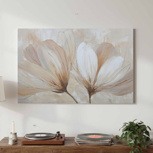 Abstract Floral Canvas Wall Art – canvas print shown framed in a styled room