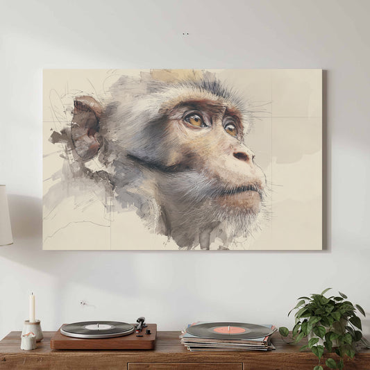 Monkey Portrait Canvas Wall Art – canvas print shown framed in a styled room