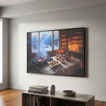 Rocky Mountain Lodge Canvas Print – canvas print shown framed in a styled room